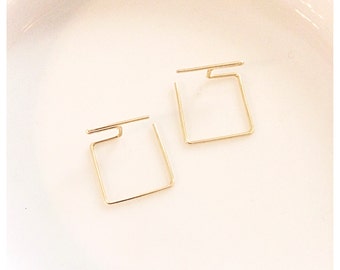 Ultra Modern Minimal Ear Jackets | Square Gold Plated, Silver Plated, or Sterling Wire Earrings | Sleek and Sophisticated Trendy Geometric