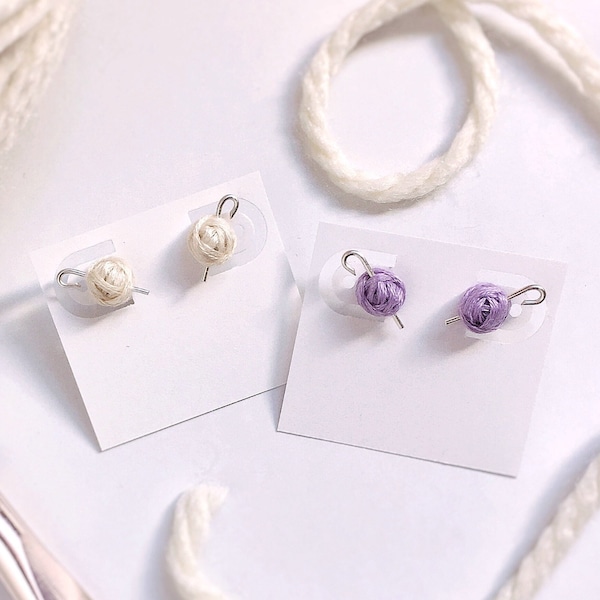 Yarn & Crochet Hook Earrings, Necklace, or Set - Crocheter Gift - Yarn Ball - Silver Hooks - Fiber Arts Lover Gift - Steel Post Cute Studs