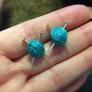 Knitting Needle and Yarn Ball Stud Earrings image 2