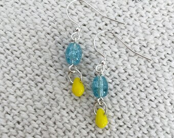 Blue and Yellow Beaded Earrings For Ukraine | All Proceeds Donated | Anti War Jewelry