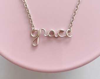 Handmade Silver Plated Grace Script Necklace