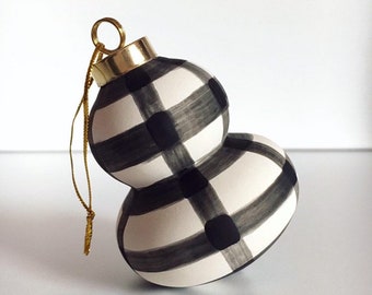 Modern Black & White Single Ornament | Hand Painted Bisque Ceramic Minimalist Christmas Ornaments