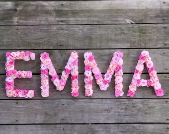 Pink Flower Letter or Number Wall Hanging, Floral Name Girls Nursery Room Decor