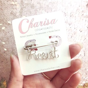 Resist Safety Pin Brooch, Wire Worked Silver Plated Jewelry
