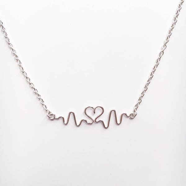 Silver Heartbeat Pulse Pendant Necklace - Sinus Rhythm - Fetal Heartbeat Gift For Mom