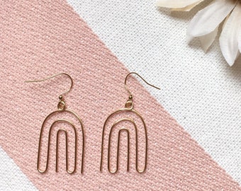 Modern Rainbow Arch Wire Earrings | Silver or Gold Simple Cute Dangle Jewelry