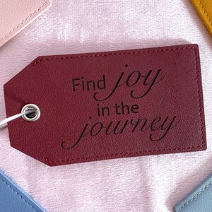 Find Joy In The Journey Faux Leather Luggage Tags | Travel Gift | Laser Engraved
