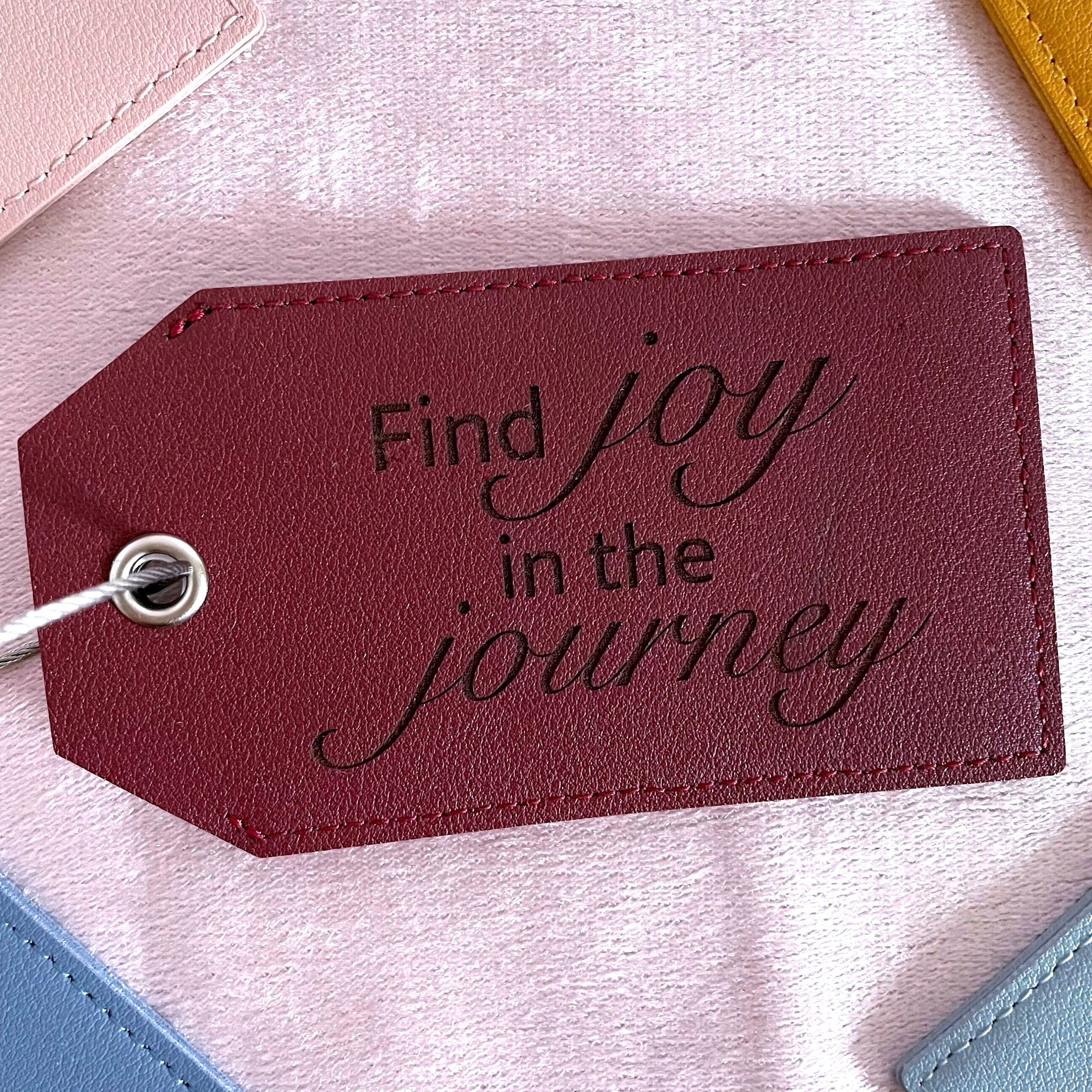Find Joy In The Journey Faux Leather Luggage Tags Travel Gift Laser Engraved