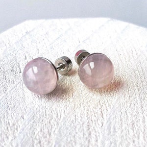 Rose Quartz Flat Back Stud Earrings AAA Gemstone Screwback Studs Lapis Lazuli Turquoise Black Onyx Cabachon Minimalist Jewelry