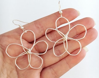 Large Wire Flower Statement Earrings - Handworked Floral Daisy Jewelry