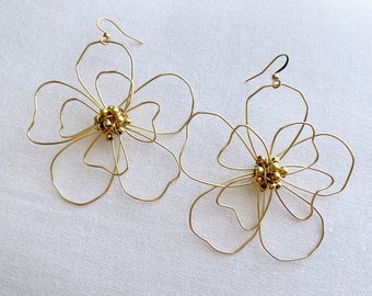 Flower Statement Earrings Handworked Modern Floral Giant Daisy Jewelry Handmade Large Wire Earrings