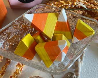 Wood Candy Corn Bowl Filler Decor Orange, Yellow, and White Minimalist Seasonal Fall Decorative Accents