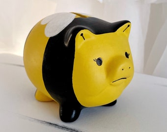 Bumble Bee Piggy Bank Hand Painted Ceramic Yellow and Black Bee | Handmade Cute Kid Birthday Gift