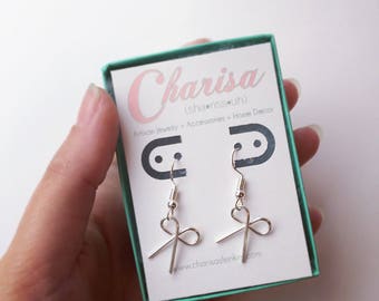 Dainty Wire Bow Earrings - Cute Silver Girly Feminine Jewelry - Gift For Her