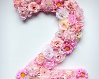 Cute Birthday Pink Floral Party Decor | Baby Girl Flower Themed Backdrop Prop | Large Number One