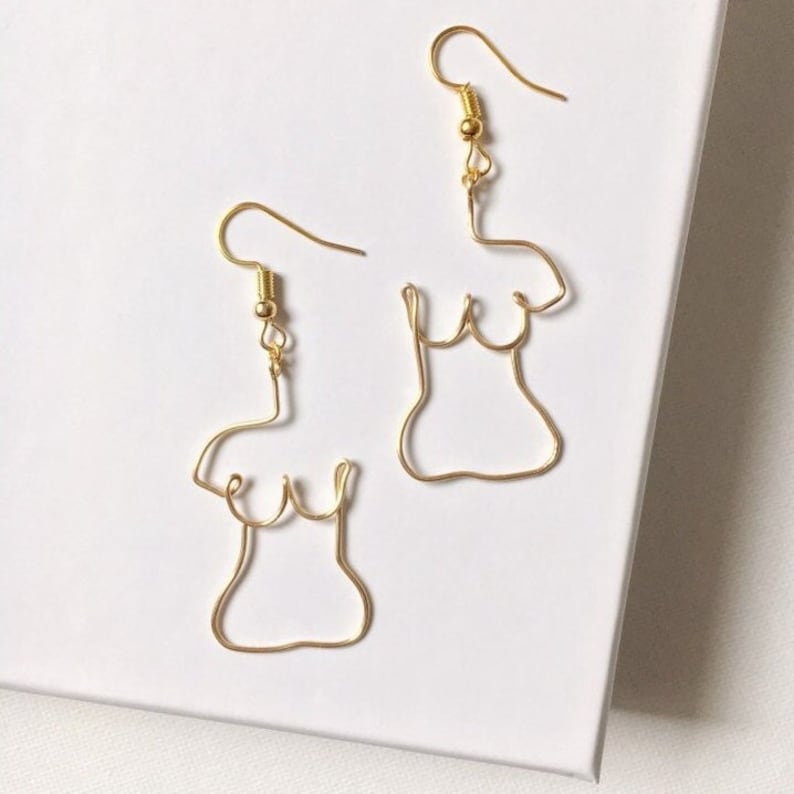 Delicate Wire Abstract Womens Body Torso Earrings Renaissance Woman Bodies Bust Outline Strong Female Power and Beauty image 1