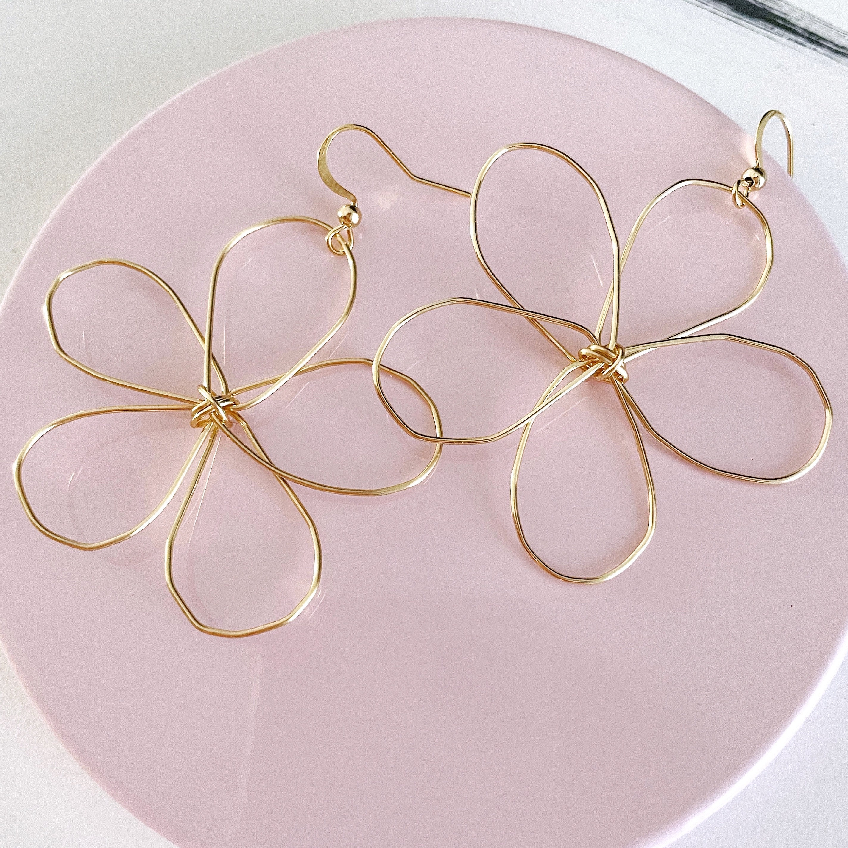 Large Gold Flower Statement Earrings Handworked Modern Floral Daisy — free download