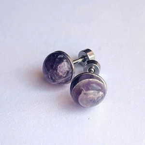 Amethyst Flat Back Stud Earrings February Birthstone AAA Gemstone Screwback Studs Cabachon Modern Minimalist Jewelry