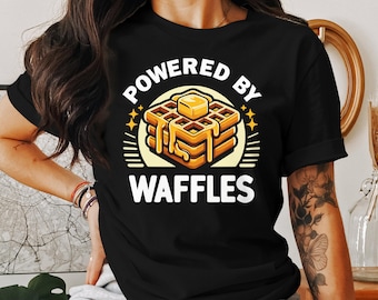 Camiseta gráfica "Powered By Waffles": divertida camiseta de desayuno