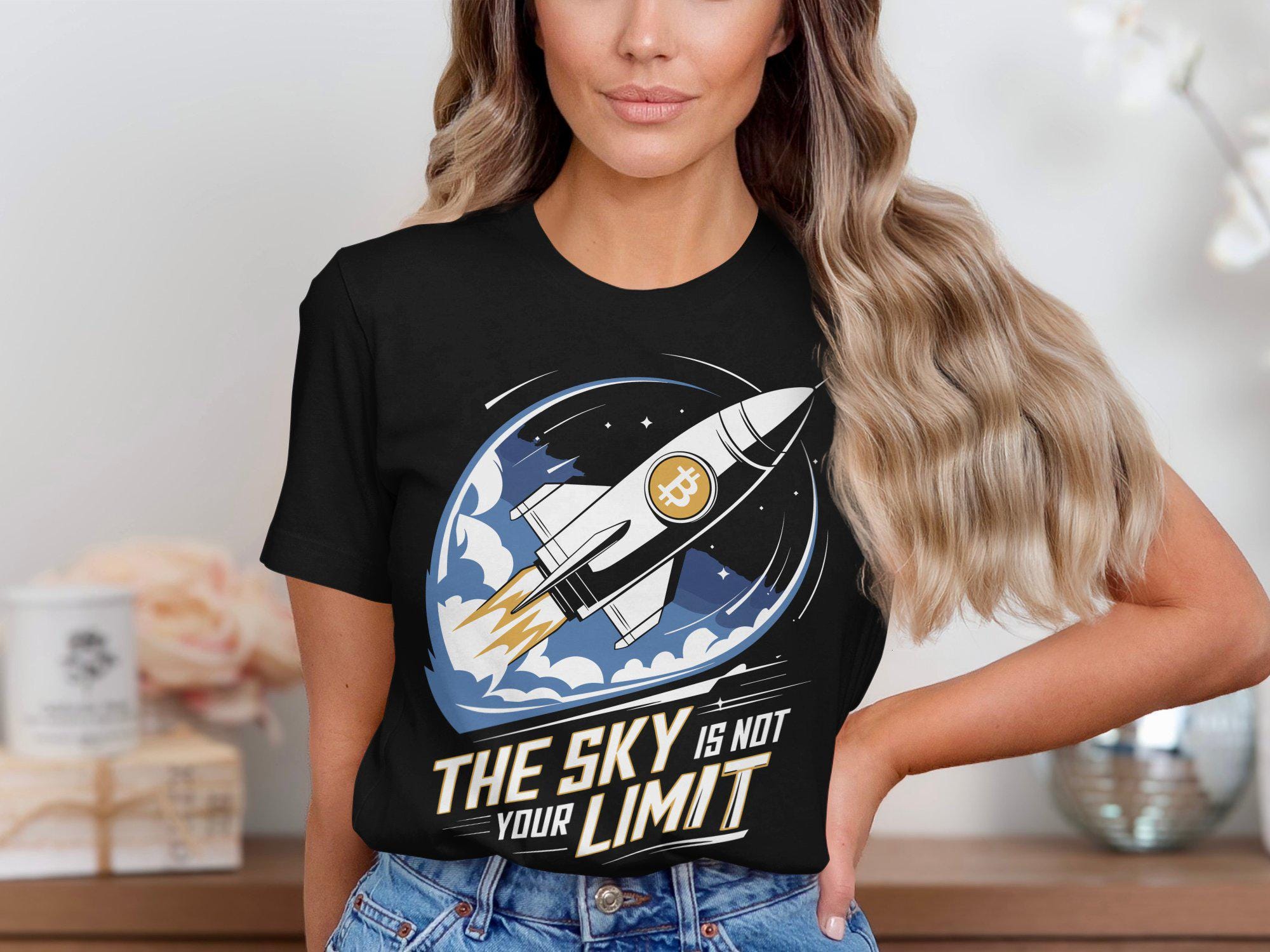 ビットコインロケットTシャツ：暗号通貨愛好家グラフィックTシャツ