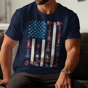 Firefighter American Flag T-Shirt, Patriotic Fireman Tee, Unisex Sweatshirt, USA Flag, Fire Department Apparel