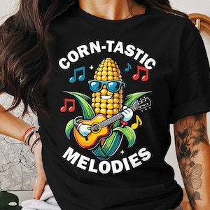 Funny Corn Playing Guitar Shirt, Unique Music Lover Tee, Quirky Guitarist Corn Graphic, Cool Corn Graphic Tee, Unisex T-Shirt