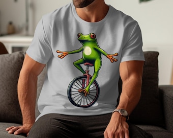 Funny Frog Riding Unicycle Graphic T-Shirt: Quirky Animal Tee
