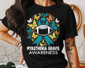 Camiseta de concientización sobre la miastenia gravis, camiseta con estampado de lazo y mariposa