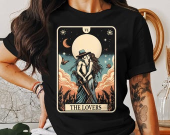 Tarot Lovers Card Graphic Tee - Mystical Astrology Art Shirt