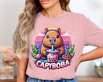 Funny Capybara Boba Tea T-Shirt, Cute Animal Lover Tee