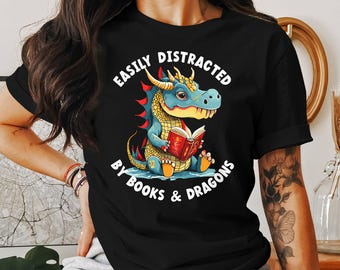 Cute Dragon Reading Book Unisex T-Shirt, Fantasy Gift