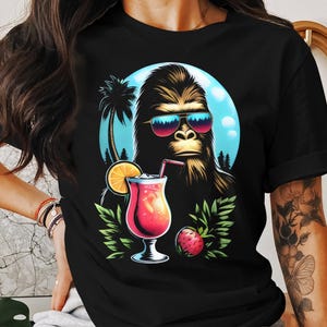 Funny Bigfoot Cocktail T-Shirt: Summer Yeti Vacation Tee