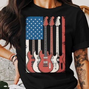 American Flag Guitars T-Shirt, Patriotic Music Shirt, Unisex Band Tee, Guitar Lover Gift, USA Pride Tee, Musician Apparel, Guitarist Shirt