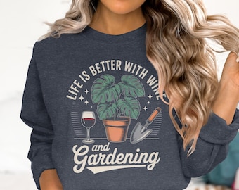 Maglietta con tema vino e giardinaggio: regalo divertente per gli amanti delle piante