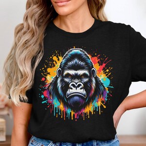 Colorful Gorilla Graphic T-Shirt: Vibrant Ape Art Tee