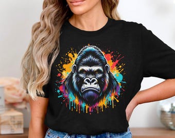 Colorful Gorilla Graphic T-Shirt: Vibrant Ape Art Tee