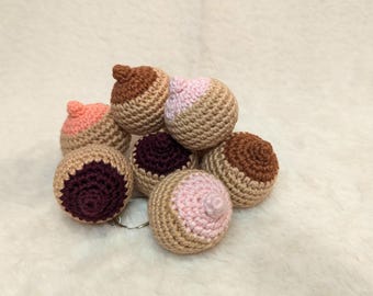 Crochet breast keychain. Gift for a midwife, midwife, doula, or obstetrics student. Breast keychain, female anatomy. Crochet boobie.