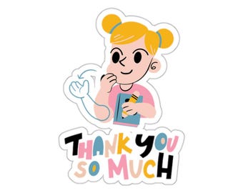 Pegatinas troqueladas de agradecimiento en ASL, regalo para entusiastas del lenguaje de señas, lenguaje para sordos, regalo para estudiantes y profesores de ASL, regalo de ASL para ella, lenguaje de señas