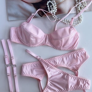Satin underwear, Lingerie set, Pink lingerie, Hot lingerie, Pink lingerie set, Satin lingerie set, Silk lingerie