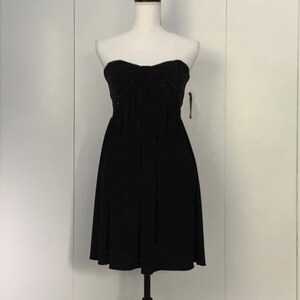 Black Satin Mini Dress Size 7/8 / Vintage Macy’s Cocktail Dress / Never Worn