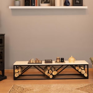 Metal Wood Shelf Fireplace Wood Holder, Decorative Wood rack, Metal Wood holder