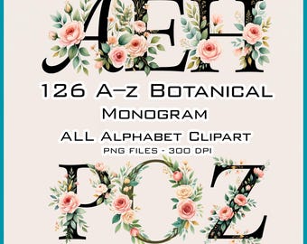 Watercolor Floral Alphabet Clipart – Botanical Monogram PNG Bundle (Digital Download)