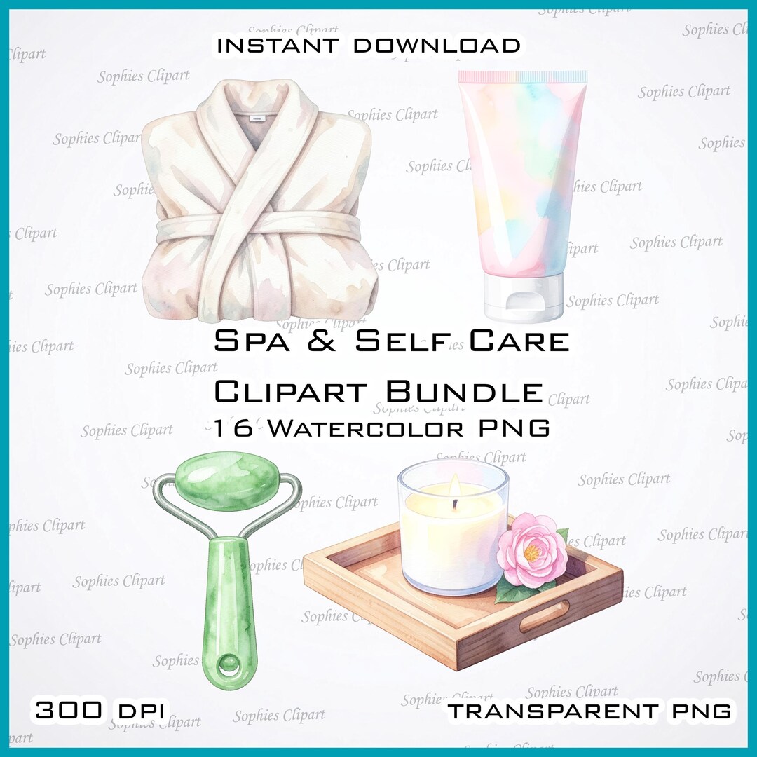 Spa Self Care Watercolor Clipart Bundle – Wellness PNG for Planners ...