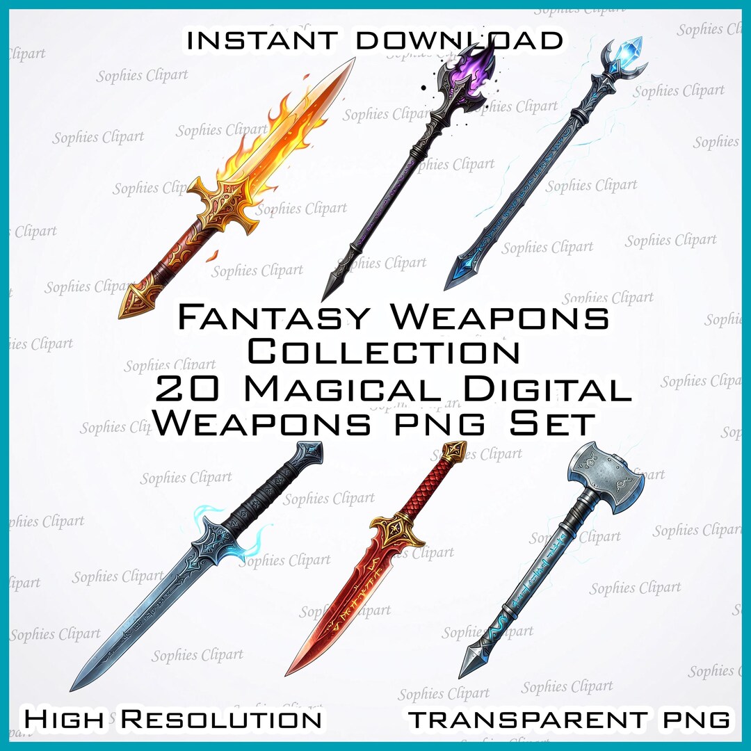 Fantasy Weapons Collection – 20 Unique Digital Weapon PNG Set, RPG ...