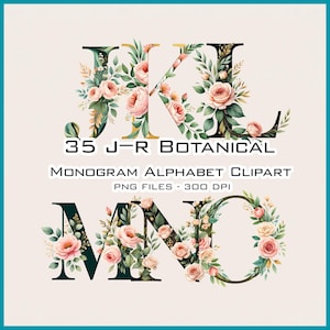 Floral Monogram Clipart F-I: Pastel Flower Letters (PNG, JPG, Digital Download)