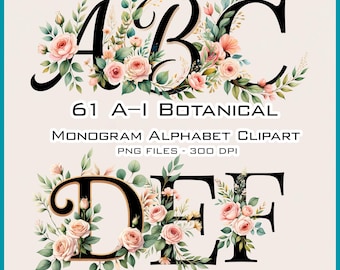 Botanical Monogram Clipart J–R | 35 Floral Alphabet PNG Letters, Pastel ...