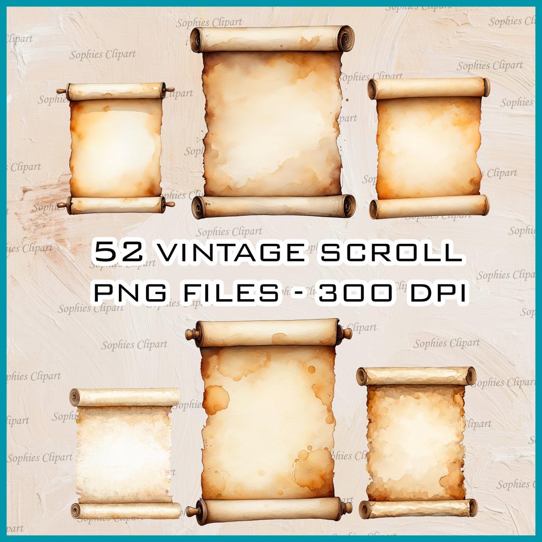 Watercolor Antique Scroll Clipart PNG Bundle – Vintage Parchment ...