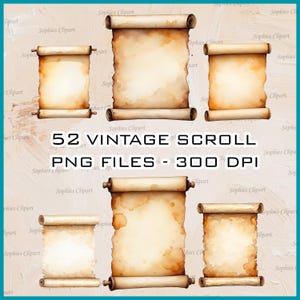 Watercolor Antique Parchment Scroll PNG Vintage Old Paper Clipart Medieval Scroll Blank Scroll PNG Fantasy Scroll Instant Digital Download