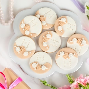 Unique Wedding Cookie Favor Box - Personalized Bridal Shower, Engagement Cookies, Floral Decorated Sugar Cookies, Thank You Favors for Guest
