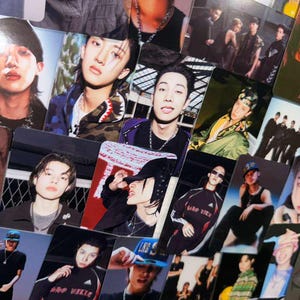 May include: A collection of trading cards featuring various individuals in diverse poses and outfits. The cards showcase a range of styles, with some individuals wearing hats, sunglasses, and athletic attire. The overall aesthetic is modern and youthful.